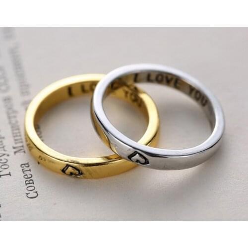 2 Pcs Carving Love Heart I Love You Letter Lover Couple Rings Set Promise Wedding Bands For Him And Her Jewerly Gift