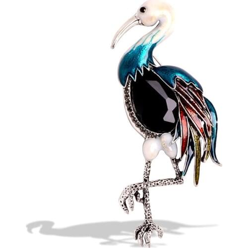 2021 New stone Red Crowned Crane Brooch High grade oil drop Animal Brooch