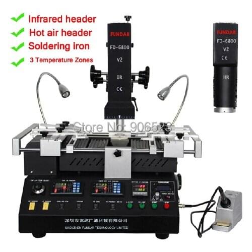 Newest FUNDAR FD-6800V.2 2 IN 1 Deal top heater IR and hot air BGA rework station with thermostatic soldering iron