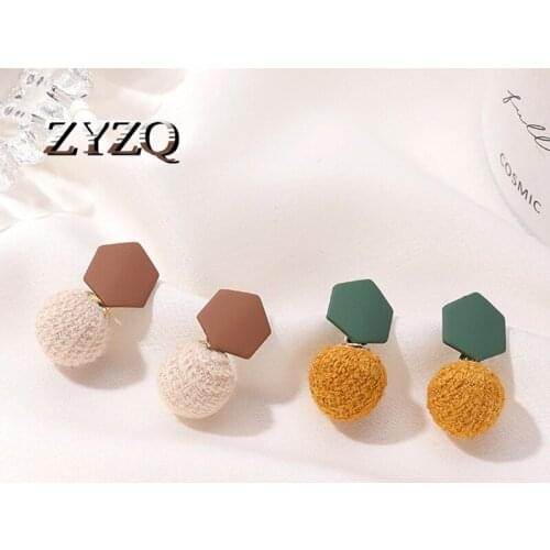 ZYZQ New Winter Plush Earrings Exquisite Knitting Wool Earrings For Women Hit Color Hair Ball Brincos Daily Matching Jewelry