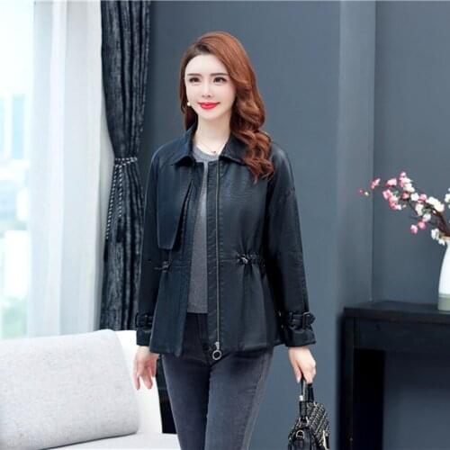 New Womens Elegant Pu Leather Jackets Ladies Loose Soft Sheepskin Leather Oversized Coat Plus Size 6XL Female Clothing Outerwear