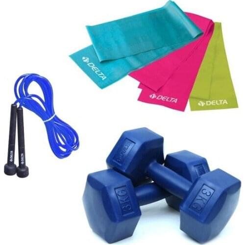 Fitness Equipment Gym Sport Delta 3 Kg x 2 PCs Plastic Dumbbell 3'lü Pilates Band Jump rope