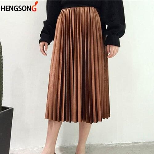 One Size NEW womens High Waist Thin Skirt Fashion Pleated Skirt Female Spring Autumn Skirt Solid Color Harajuku Famale Skirt