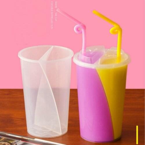 Nice quality Disposable Plastic Cups Double Share Coffee Milk Tea Cup Injection Juice Cold Drink Packaging Cup Lids