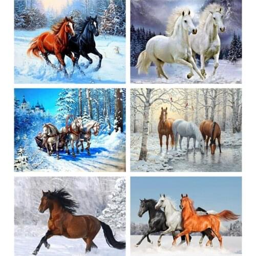 Landscape Diamond Painting Running Horse Mosaic Art Lover Embroidery Rhinestone Picture Small Size Wall Stickers Decor Bead Draw
