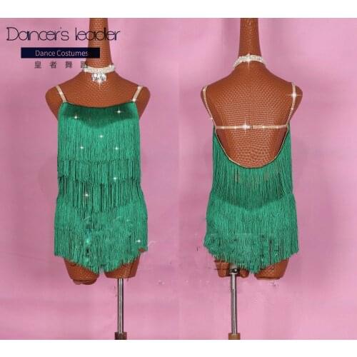 Latin Dance Dress Female Green Tassel Competition Suit Adult Children High-end Customized Professional Stage Costumes