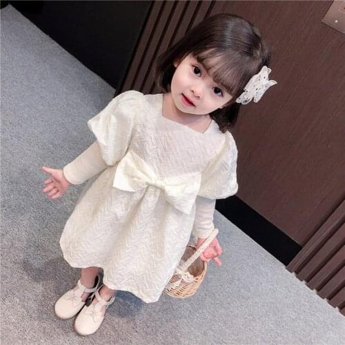 Dresses For Girls Solid Color Dress Girls Big Bow Dress For Kids Spring Autumn Costume Girl