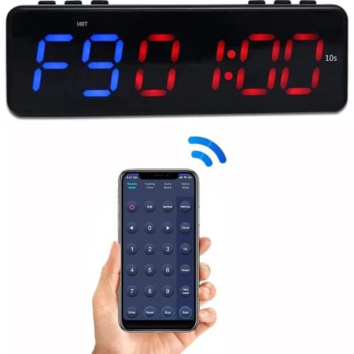Portable Gym Workout Timer, Fitness Clock with Built-in Magnetic Spine, Controlled from Free Mobile App via Bluetooth, Blue Red