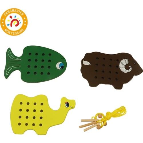 Animal Shape Intelligence lacing Game Montessori Threading Kid Wooden Toy High Quality Children Toy