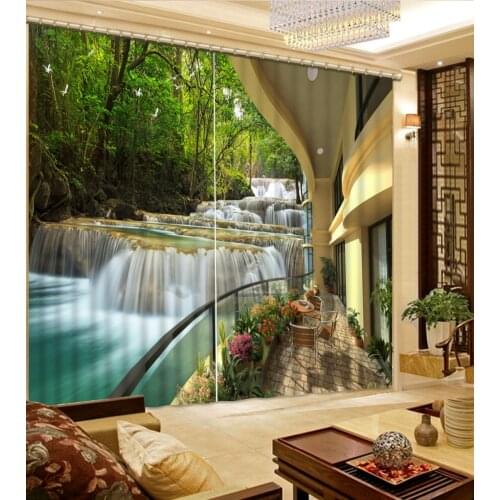 Curtains luxury Custom 3d curtains for living room kitchen bedroom curtains River forest landscape embroidered curtains home