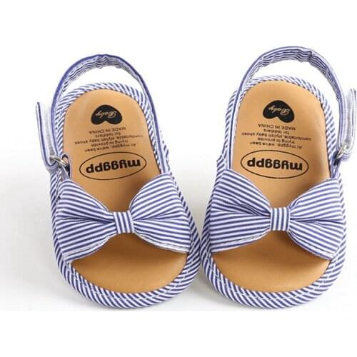 Newborn Toddler Baby Infant Shoes Cute Striped Kids Girl Summer Soft Sole Bow Sandal Shoes 0-18M