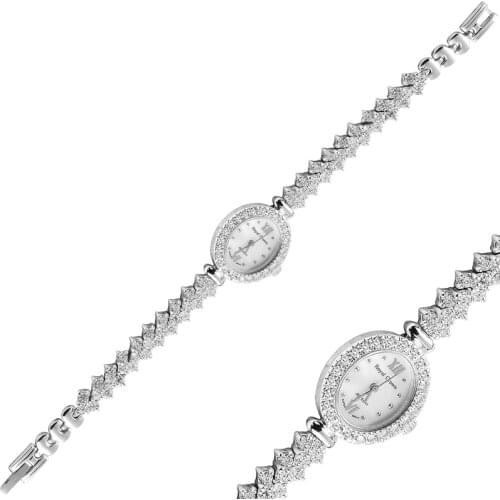 Silver 925 Sterling Zircon Cubic Zirconia Sleeve Clock