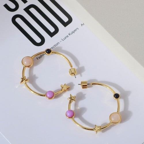 European and American Design Star Gold color Earrings double side inlaid color stone earrings modeling womens gift