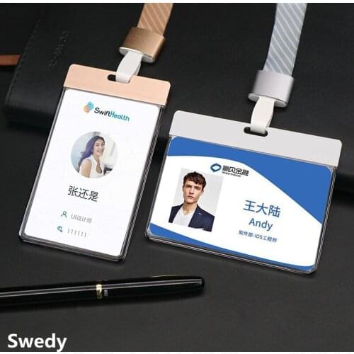 Heavy Duty ID Card Holders Double-Sided Clear Acrylic Name Tag Badge Holder With Lanyard For Student Employee Worker Office