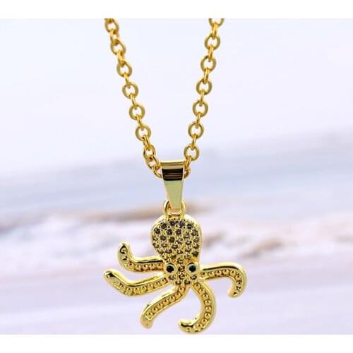 Womens Charm Pendant Octopus Zircon Necklace Gold Plated Copper Micro-Paved AAA Stainless Steel Necklaces for Jewelry Accessory