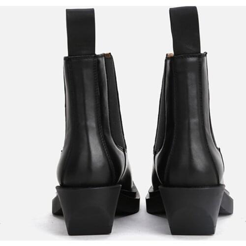 MUMANI Woman‘s Chelsea Boots Med Heels British Retro Genuine Leather White Martin Boots Square Toe Platform Slip-On ANKLE Boots