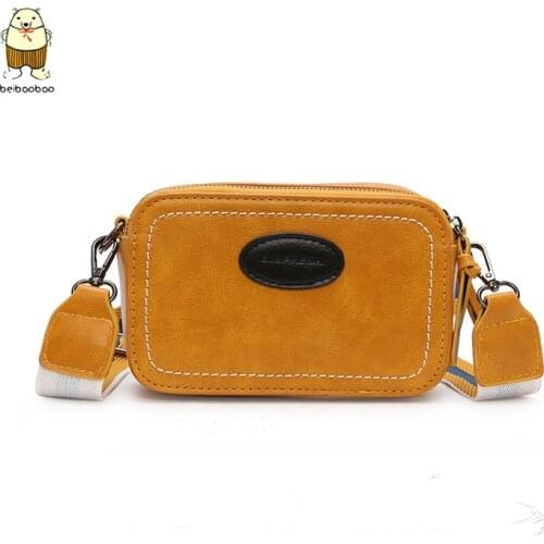 Beibaobao Pu Leather Lady Shoulder Small Flap Square Purses Vintage Wide Strap Women Crossbody Bags Designer