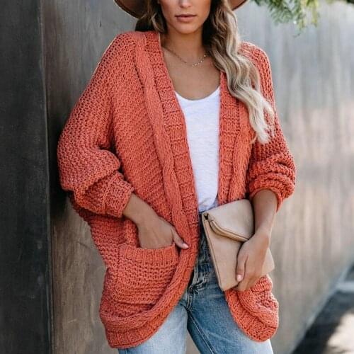 Women Knitted Pocket Cardigan Long Sleeve Solid Coat 2020 Women V Neck Cardigan Loose Streetwear Casual Sweaters Women Jacket