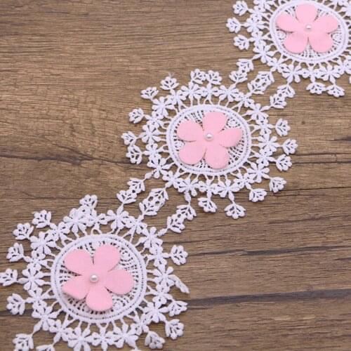 1 yard Pearl Flower Leaf Handmade Beaded Embroidered Lace Trim Ribbon Applique Wedding DIY Garment Sewing Accessories