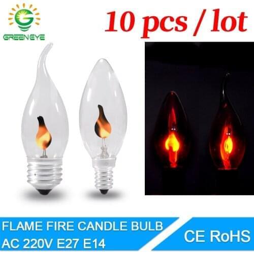 10pcs led bulb E14 E27 Edison Flicker Flame Led Candle Light AC220V 240V Retro Fire Lighting Vintage Decor Energy Saving Lamp