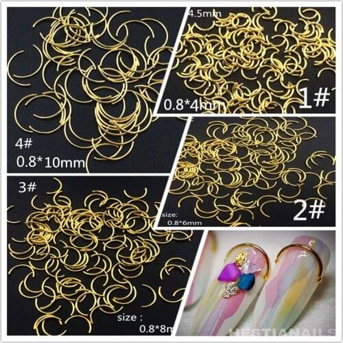 200pcs/pack Nail Art Alloy Rivets Studs Gold Silver Smile Bend Stick Metal Accessories for Women Photothera Nail Polish DIY