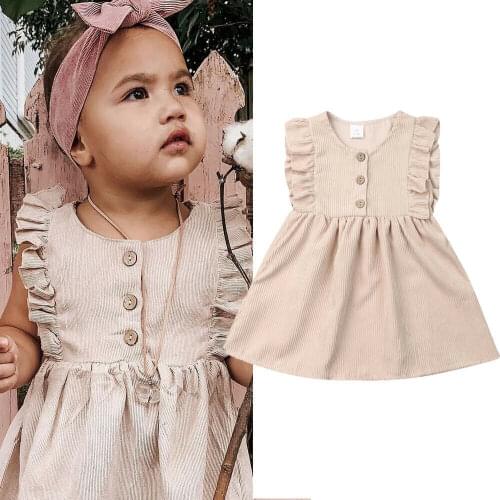 2019 Baby Summer Clothing Toddler Baby Girl Solid Dress Ruffles Sleeveless Princess Casual Dress A-Line Party Lace Sundress 1-6Y