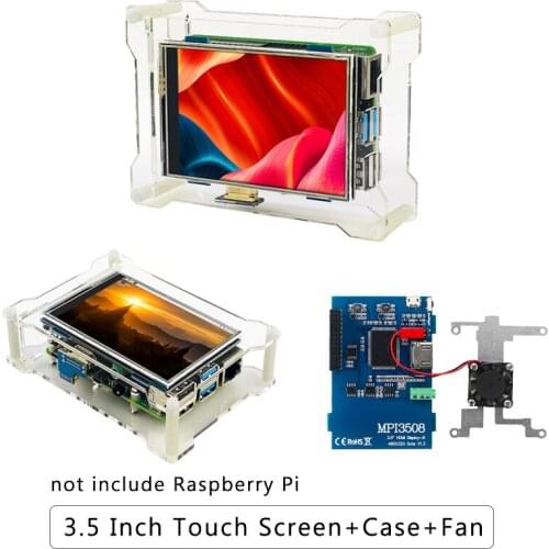 3.5 Inch Touch Screen for Raspberry Pi 4 Model B/3B+/3B with Cooling Fan + Acrylic Case + Heatsinks TFT LCD 60FPS Disaply