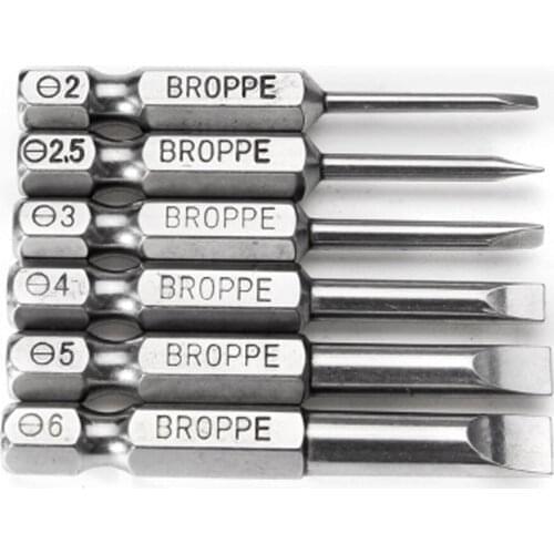 6pcs /set 50mm 2 - 6mm Magnetic Flat Head Slotted Tip Screwdrivers Bits S2 Alloy Steel Hand Tools Screwdriver Drill Bit