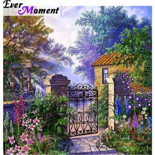 Ever Moment Diamond Painting Home Picture Of Rhinestone House Door Flower Full Square Drill Diamond Embroidery Mosaic ASF1634