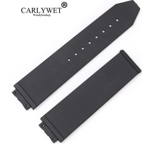 CARLYWET 24*18mm Black Waterproof Silicone Rubber Replacement Wrist Watch Band Strap Belt