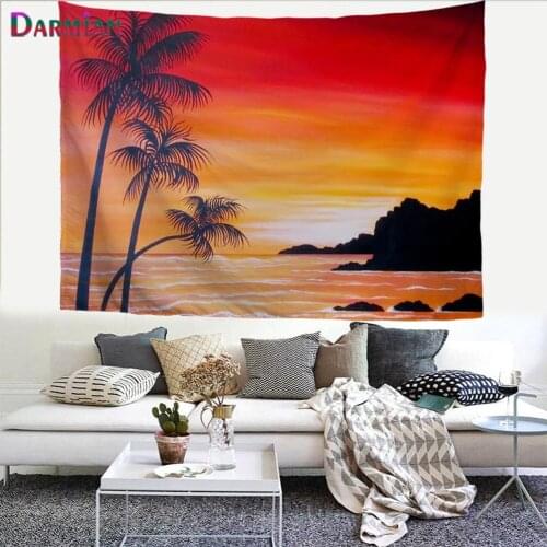 DARMIAN 2021 Nature Landscape Home Dorm Tapestry Oil Painting Style Wall Hanging Decor Polyester Scenery Tapiz Modern Decoration