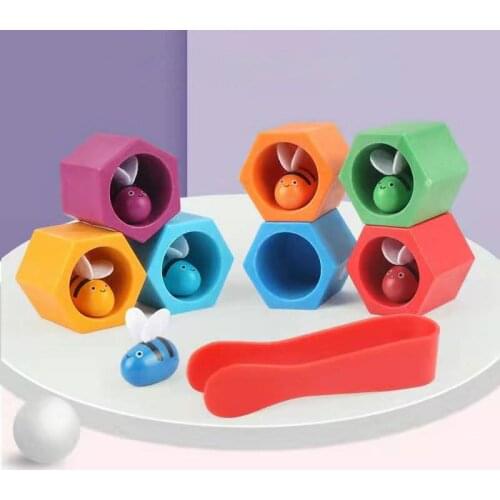 Wooden Early Leaning Educational Toys Montessori Color Classification Hardworking Bee Hive Games Clip Toys Gifts For Children