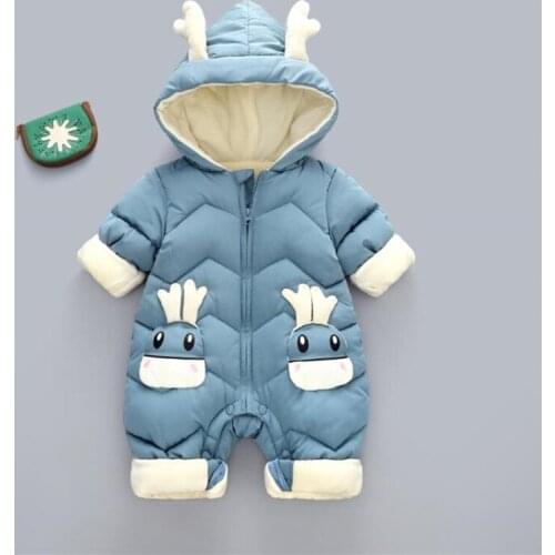 2021 Baby Winter Snowsuit Plus Velvet Thick Baby Boys Jumpsuit 0-2 Years Newborn Romper Baby Girls Overalls Toddler Coat