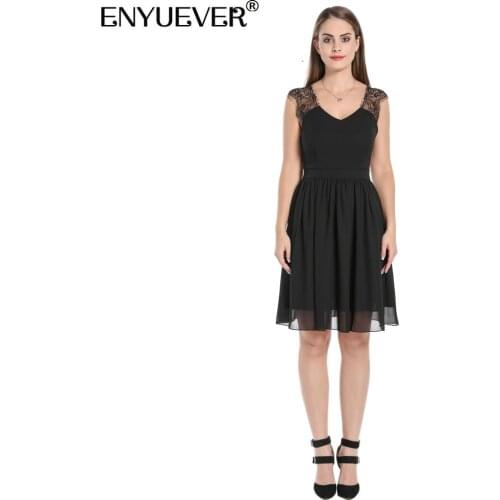 Enyuever Sexy Black Women Dress Summer Clothing Sleeveless Backless Lace Patchwork Formal Evening Party Short Ladies Dresses