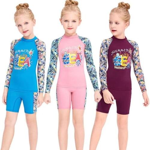 Wetsuit Kids Girl Long Sleeve Quick Drying One-Piece Swimsuit Diving Suit Children Surfing Swimwears Snorkeling Rashguard