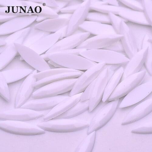 JUNAO 500pcs 4*15mm Chalk White Color Flatback Rhinestones Applique Decoration Horse Eye Stones and Crystals for Wedding Dress