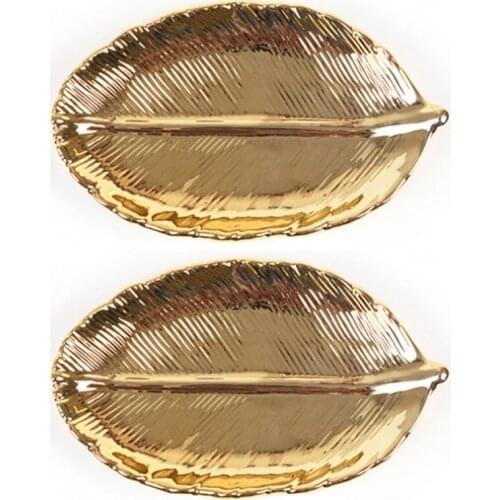 Ceramic Jewelry Tray Ceramic Golden Leaf Tray European-Style Ceramic Jewelry Storage Tray Home Decoration