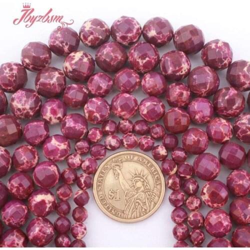 Round Faceted Purple Sea Sediment Imperial Jaspers Stone Spacer Beads for DIY Accessorie Necklace Bracelet Jewelry Making15"