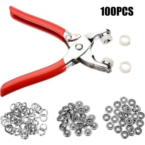 100PCS Prong Pliers Ring Press Studs Snap Popper Fasteners 9.5mm DIY Tool Kit Craft Supplies Tailor Button Tool