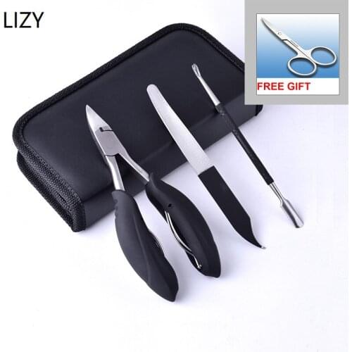 LIZY Cuticle Nipper Double Head Dead Skin Fork Nail File Beauty Forceps Peeling Scissors Tools Manicure 3pcs Suit Nail Art Kit