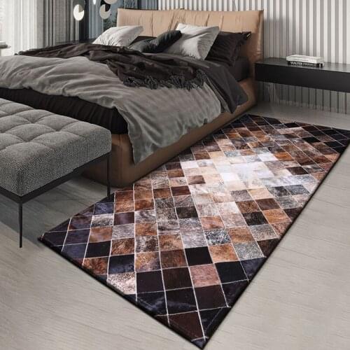 American style genuine cowhide patchwork runner rug in brown color , real leather bedside carpet new year decorative floor mat