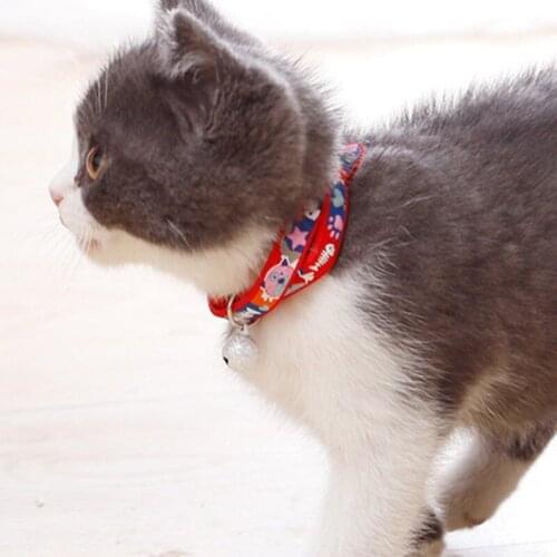 Cute Pet Cat Bell Collar Animals Print Kitten Necklace Collar Adjustable Cats Collars Pets Dress Up Accessories