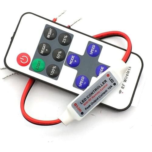 Mini DC12V Led Controller Dimmer 12A Wireless RF Remote to Control Single Color Strip Lighting 3528 5050 led strip