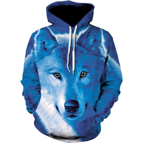 2021 Blue wolf head hoodies Mens hoodie autumn Winter hip hop hoody Tops Casual Brand 3D wolf head Hoodie Sweatshirt pullover
