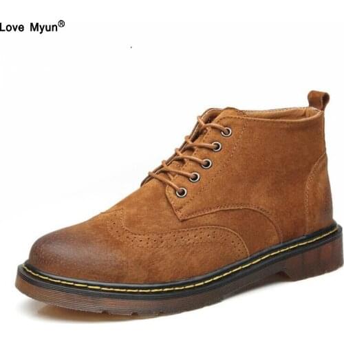 Big Size 100% Genuine Leather Men Ankle Boots Fashion Spring/Autumn Waterproof Mens shoes Lace Up Casual New Short Boot752