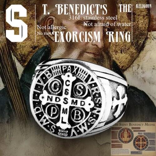 Beier 316L Stainless Steel Letter faith cross Jesus St. Benedicts Exorcism for men wholesale ring fashion jewelry LR623