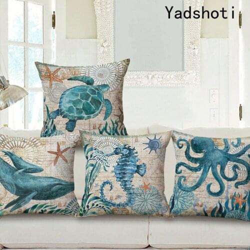 Yadshoti Pillowcases Ocean Animal Themed Sea Turtle Pattern Print Pillow Cover Home Decor Sofa Cotton Linen Cloth Pillow