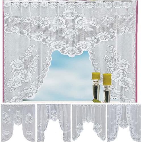 New White Lace Jacquard Curtains Living Room Bedroom Window Decor Lace Hem Coffee Kitchen Cabinet Door Home Short Curtain