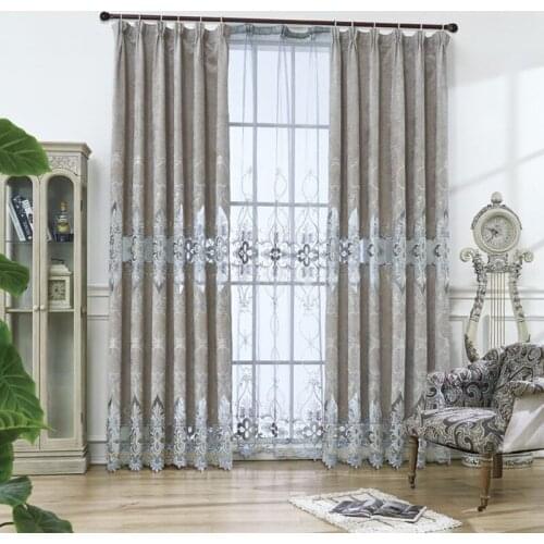 New European Gray Embroidery Curtains for Living Room Luxury Chenille Curtain Tulle for Bedroom High-grade Window Screens Custom