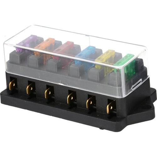 New 12V/24V DC 6 Way Circuit Standard ATO Blade Fuse Box Block Holder with 6 Fuses For Car Boat